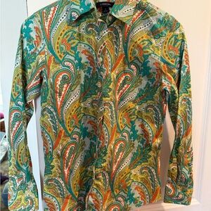 Lands' End Colorful Paisley Women's No Iron Pinpoint Oxford Shirt